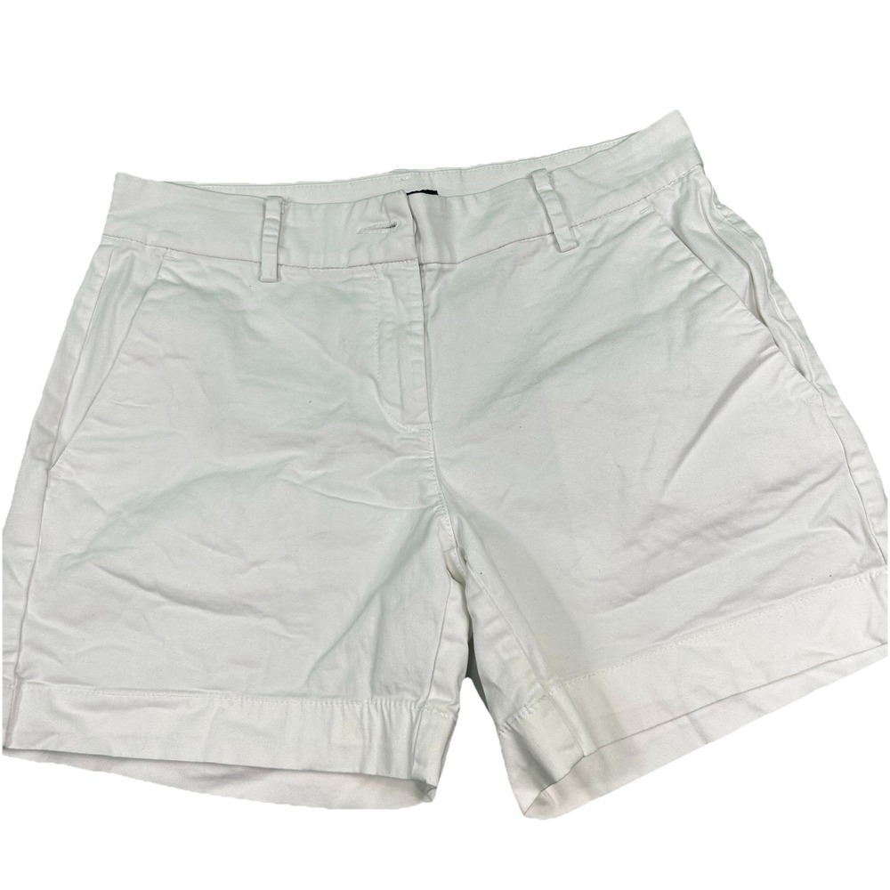 Nautica Shorts Women 6‎ White Blue Stripe Pockets Cotton Blend Stretch Twill